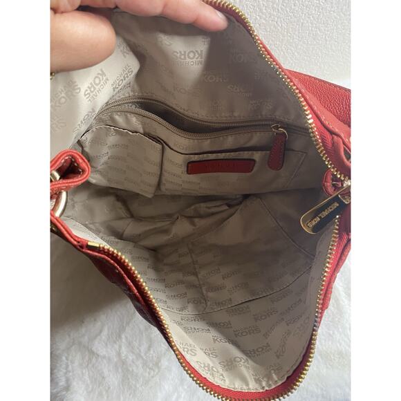 Michael Kors Leather Hobo Bag Purse Womens Red Gold Tone Hardware - Picture 7 of 9